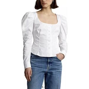 Polo Ralph Lauren Magi U-Neck Cotton Blouse Long Sleeve White Size 8 NWOT
